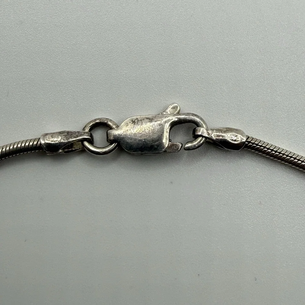 Italy 925 Sterling Silver Bead Station Snake Chain Necklace Lobster Closure